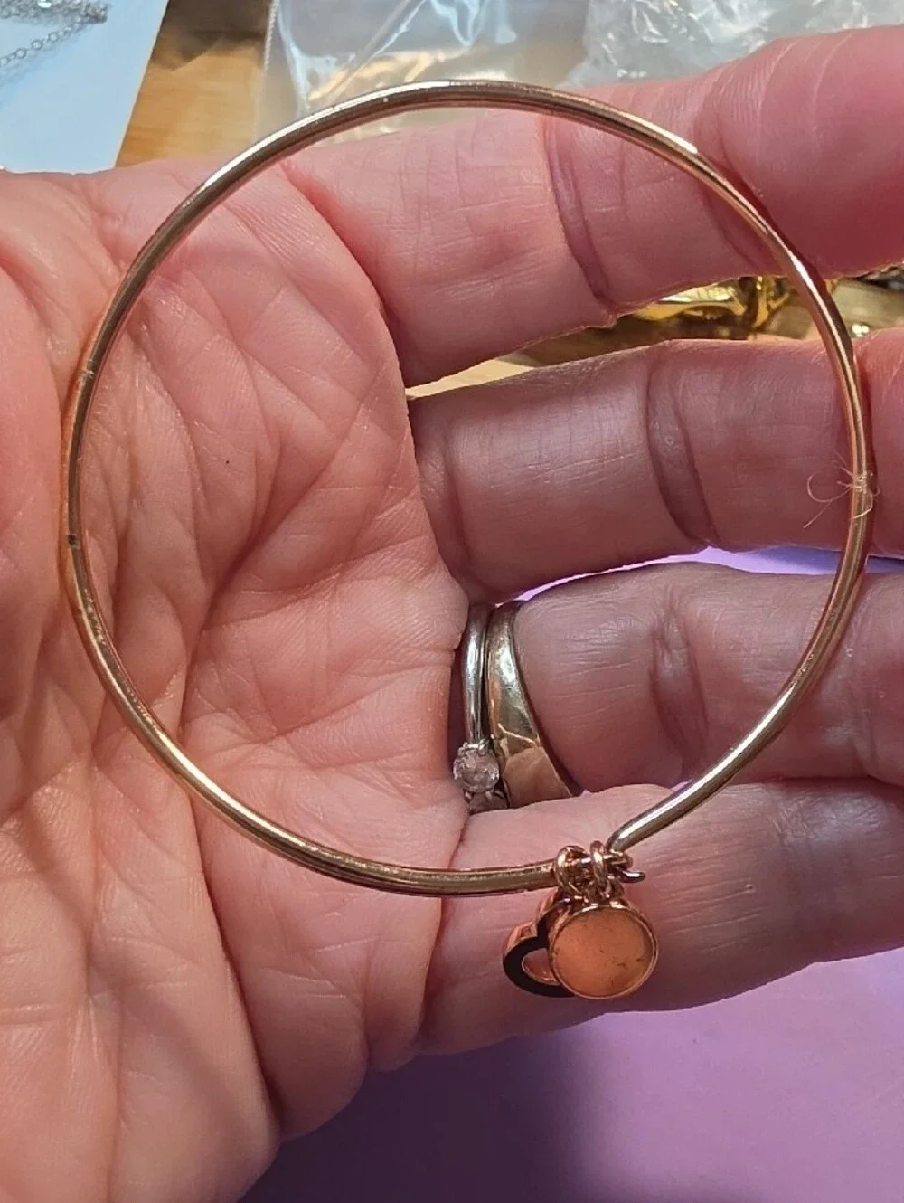 Michael Kors Gold-Tone Crystal Heart & Logo Charm Bangle